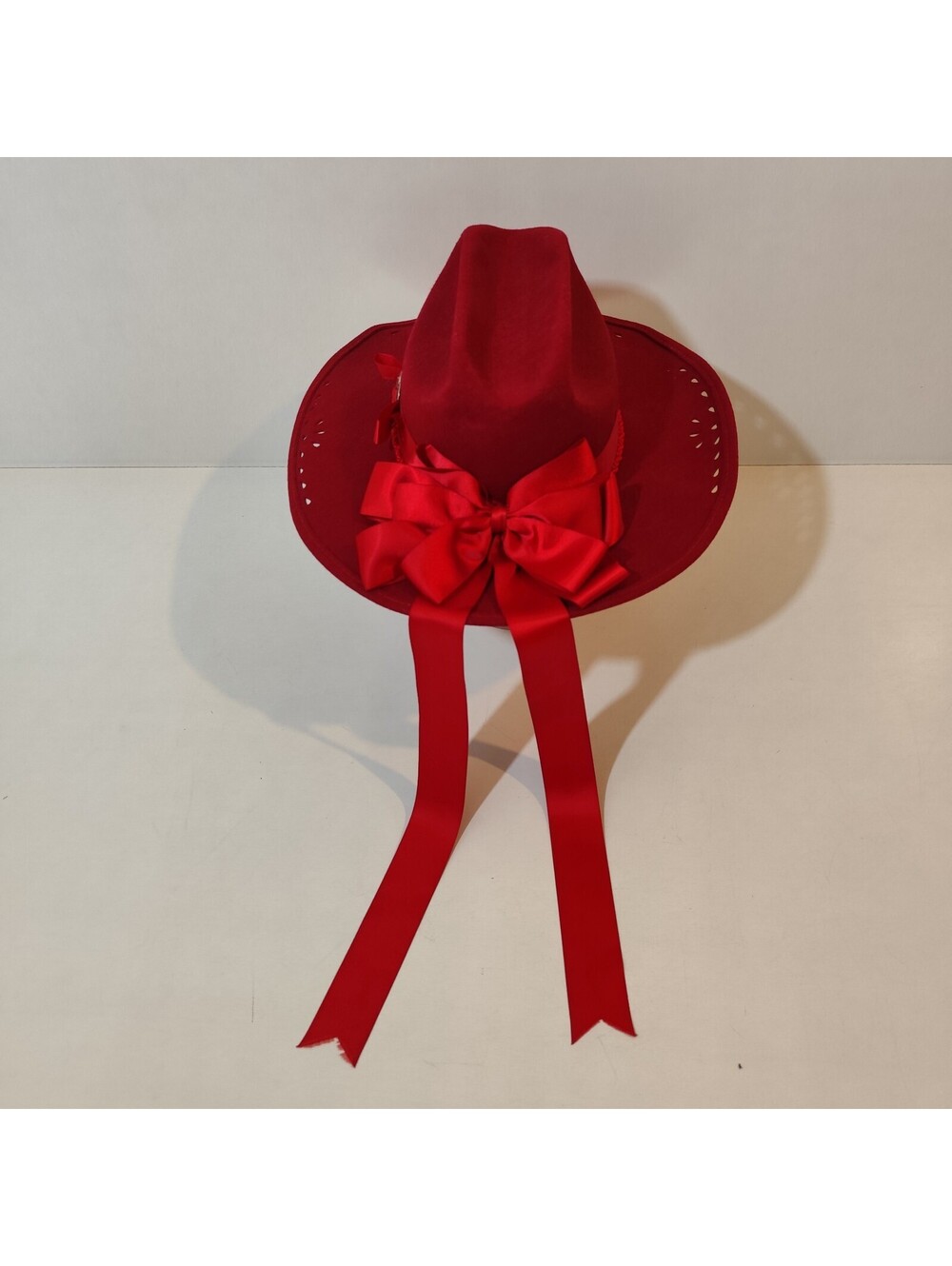Nancy Hughes Hat She’s A Lady Western Red Wool Felt Velveteen Band & Bow Size 7